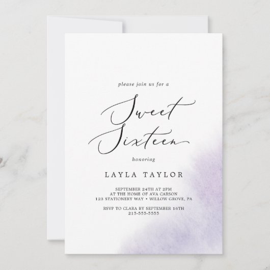 Invitation Nettoyage aquarelle | Anniversaire du Sweet sixtee (Devant)
