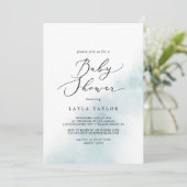 Invitation Nettoyage aquarelle | Baby shower bleu (Debout devant)