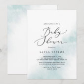 Invitation Nettoyage aquarelle | Baby shower bleu (Devant / Derrière)