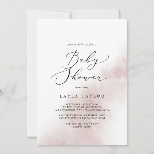 Invitation Nettoyage aquarelle | Baby shower flou (Devant)