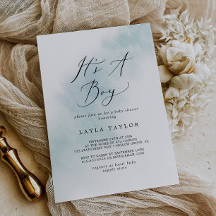 Invitation Nettoyage aquarelle Blue C'est un Baby shower ga
