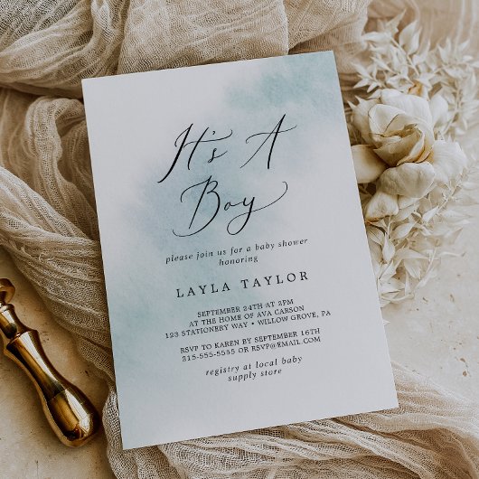 Invitation Nettoyage aquarelle | Blue C'est un Baby shower ga