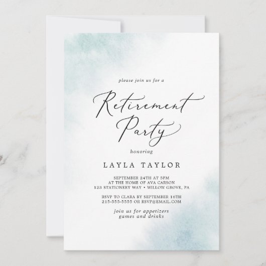 Invitation Nettoyage aquarelle | Blue Retirement Party (Devant)
