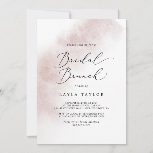 Invitation Nettoyage aquarelle | Blush Bridal Brunch (Devant)