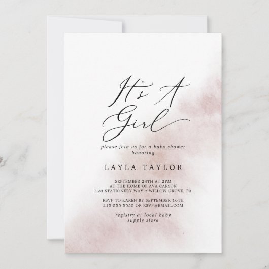 Invitation Nettoyage aquarelle | Blush C'est un Baby shower d (Devant)