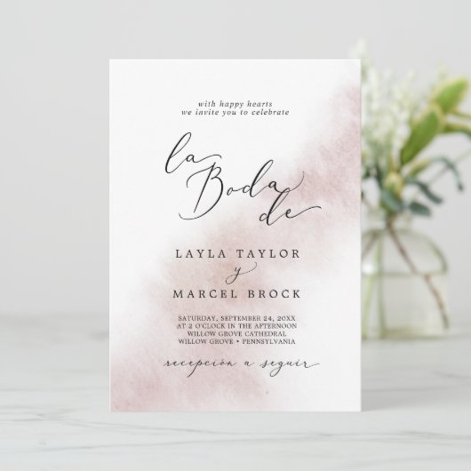 Invitation Nettoyage aquarelle | Blush La Boda De Mariage (Debout devant)