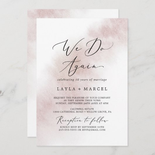 Invitation Nettoyage aquarelle | Blush Nous Refaisons Vow Ren (Devant / Derrière)