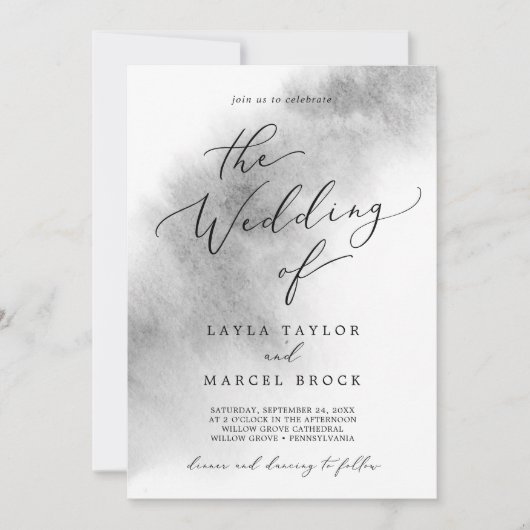 Invitation Nettoyage aquarelle | Grey Le Mariage De L'Invitat (Devant)