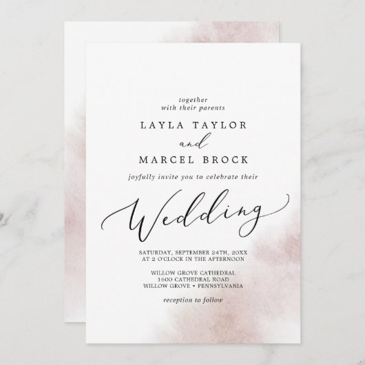 Invitation Nettoyage aquarelle | Mariage blanc (Devant / Derrière)