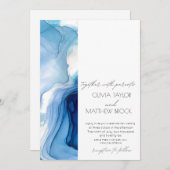 Invitation Nettoyage aquarelle | Mariage bleu marine (Devant / Derrière)
