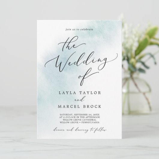 Invitation Nettoyage aquarelle | Mariage de code QR tout en u (Debout devant)