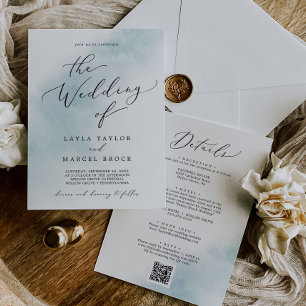 Invitation Nettoyage aquarelle   Mariage de code QR tout en u