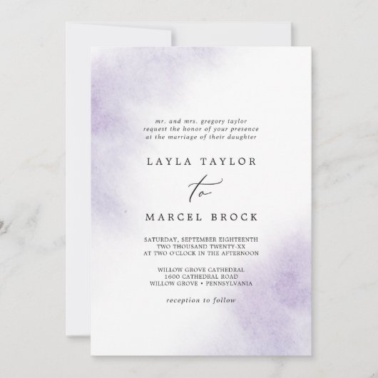 Invitation Nettoyage aquarelle | Mariage traditionnel pourpre (Devant)