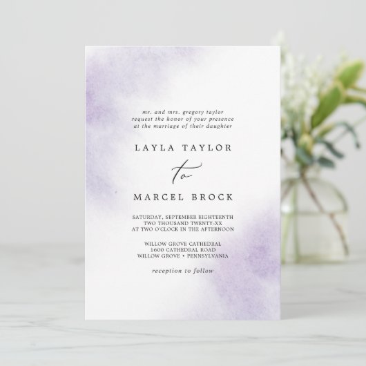 Invitation Nettoyage aquarelle | Mariage traditionnel pourpre (Debout devant)