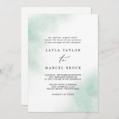 Invitation Nettoyage aquarelle | Mariage traditionnel vert (Devant / Derrière)