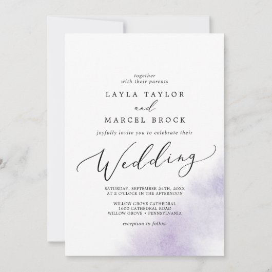 Invitation Nettoyage aquarelle | Mariage violet (Devant)
