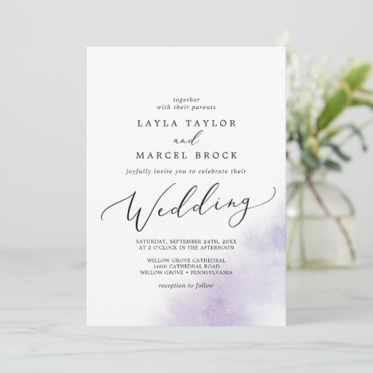 Invitation Nettoyage aquarelle | Mariage violet (Debout devant)