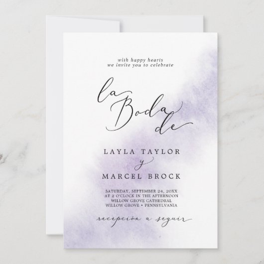 Invitation Nettoyage aquarelle | Purple La Boda De Mariage (Devant)