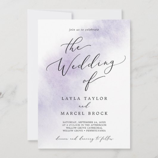 Invitation Nettoyage aquarelle | Purple tout en un Mariage (Devant)