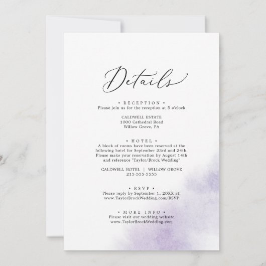 Invitation Nettoyage aquarelle | Purple tout en un Mariage (Dos)