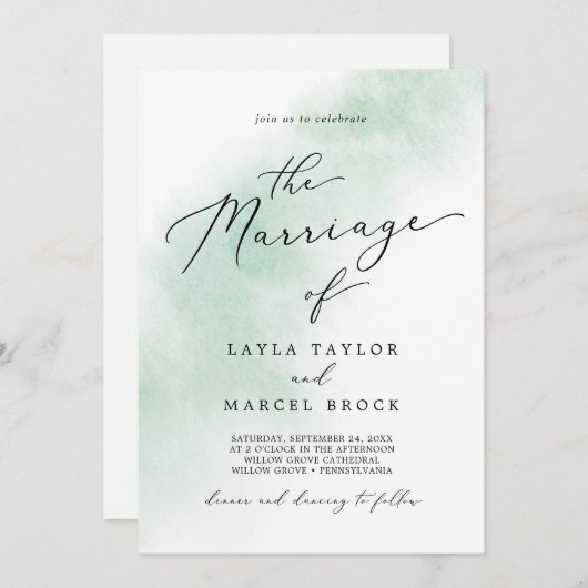 Invitation Nettoyage aquarelle | Vert Le Mariage De (Devant / Derrière)
