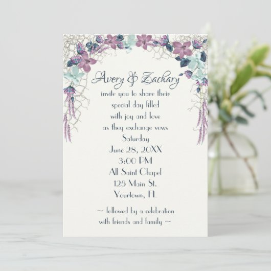 Invitation Nettoyage marin mauve et vert (Debout devant)