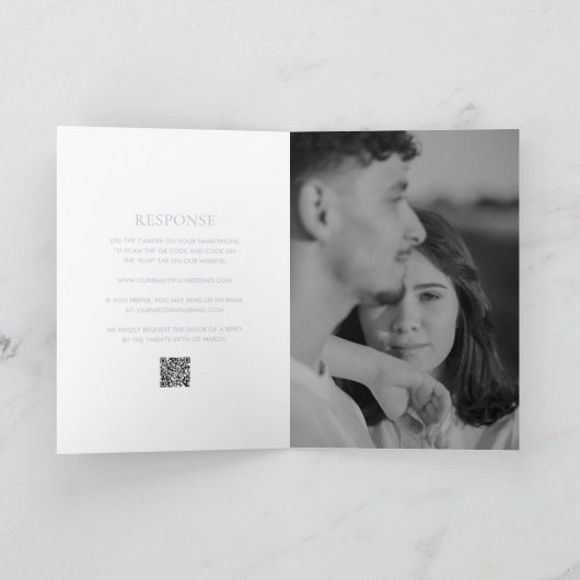 Invitation Nettoyer Dusty Blue QR Code Mariage élégant (Intérieur)