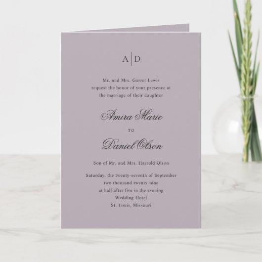 Invitation Nettoyer Dusty Lilac Classic Mariage (Devant)