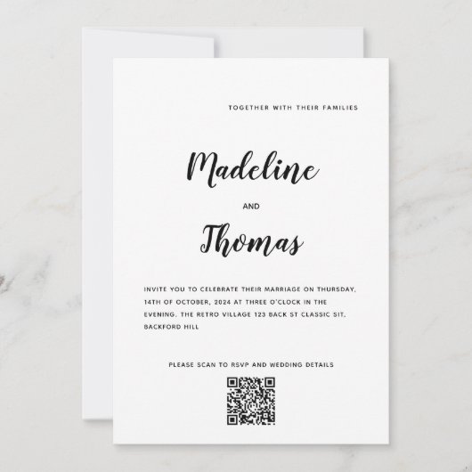 Invitation Nettoyer Elegant Calligraphie Photo QR Code Mariag (Devant)