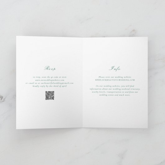 Invitation Nettoyer Emerald Green QR Code Mariage élégant (Intérieur)