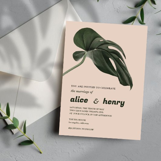 Invitation Nettoyer le Mariage de feuilles de philendron rose
