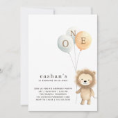 Invitation Nettoyer minimaliste mignon petit lion 1er anniver (Devant)