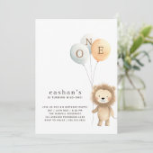 Invitation Nettoyer minimaliste mignon petit lion 1er anniver (Debout devant)