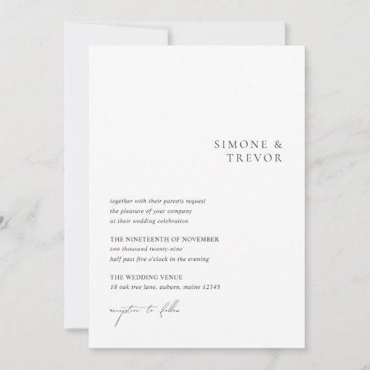 Invitation Nettoyer noir et blanc QR Code moderne Mariage (Devant)