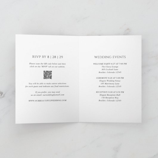 Invitation Nettoyer noir et blanc QR Code moderne Mariage (Intérieur)