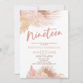 Invitation Neuf Boho rose Floral 19e fête d'anniversaire (Devant)