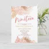 Invitation Neuf Boho rose Floral 19e fête d'anniversaire (Debout devant)