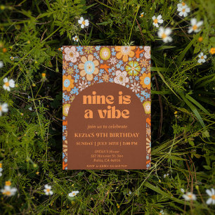 Invitation Neuf est une Vibe Retro Fleurs Super 9e anniversai