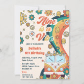 Invitation Neuf Est Une Vibe Retro Florale 9E Fête Anniversai (Devant)