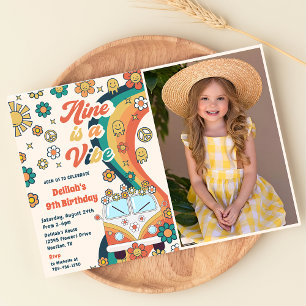 Invitation Neuf Est Une Vibe Retro Florale 9E Fête Anniversai