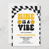 Invitation Neuf Est Une Vibe Retro Première 9ème Fête Anniver (Devant)