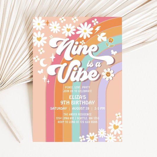 Invitation Neuf est Vibe Daisy Rainbow Super 9e anniversaire