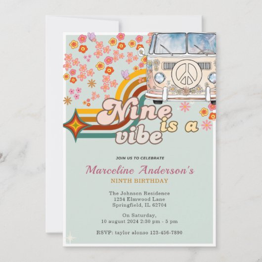 Invitation Neuf est Vibe Daisy Van Floral 9e anniversaire (Devant)