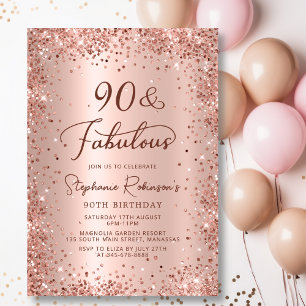 Invitation Neuf et fabuleux Rose Parties scintillant d'or 90e