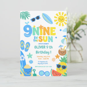 Invitation Neuf sous le soleil Fête d'anniversaire sur la pla