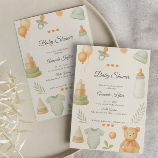 Invitation Neutral Baby shower Pastel