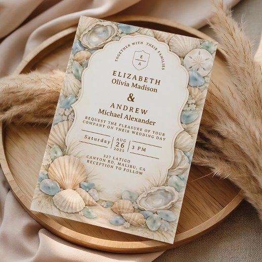 Invitation Neutral Beach Wreath Wedding