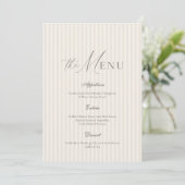 Invitation Neutral Beige Stripe Wedding Menu (Debout devant)