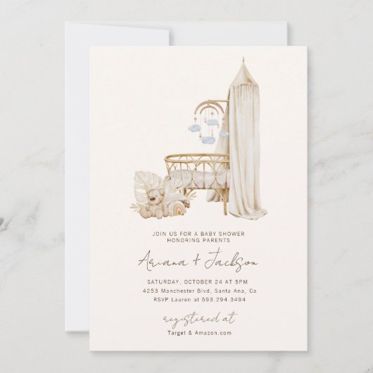 Invitation Neutral Boho Baby shower (Devant)
