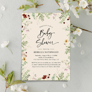 Invitation Neutral Boho Chic Cute Baby shower Fleur sauvage